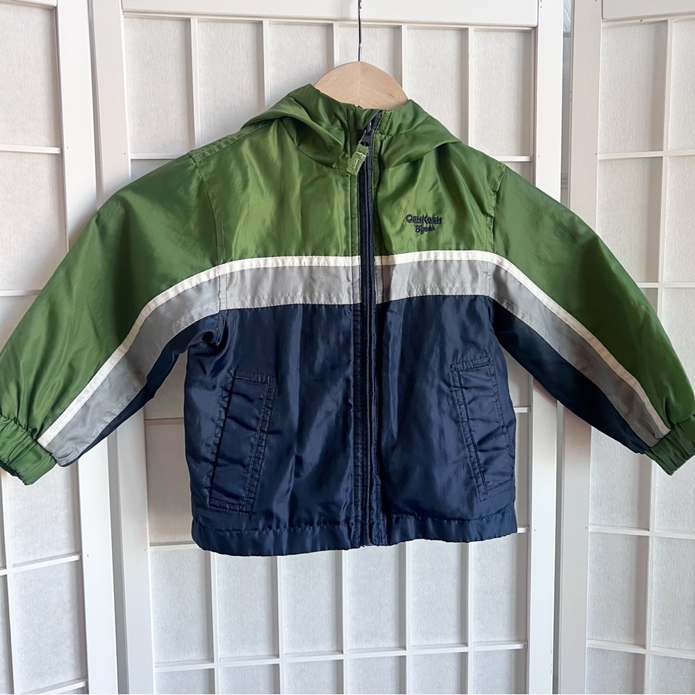 OshKosh B'gosh Toddler Blue Green Gray White Windbreaker Jacket 2T